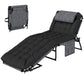 Folding Lounge Chair with 4-level Reclining Back & Cushion, Black