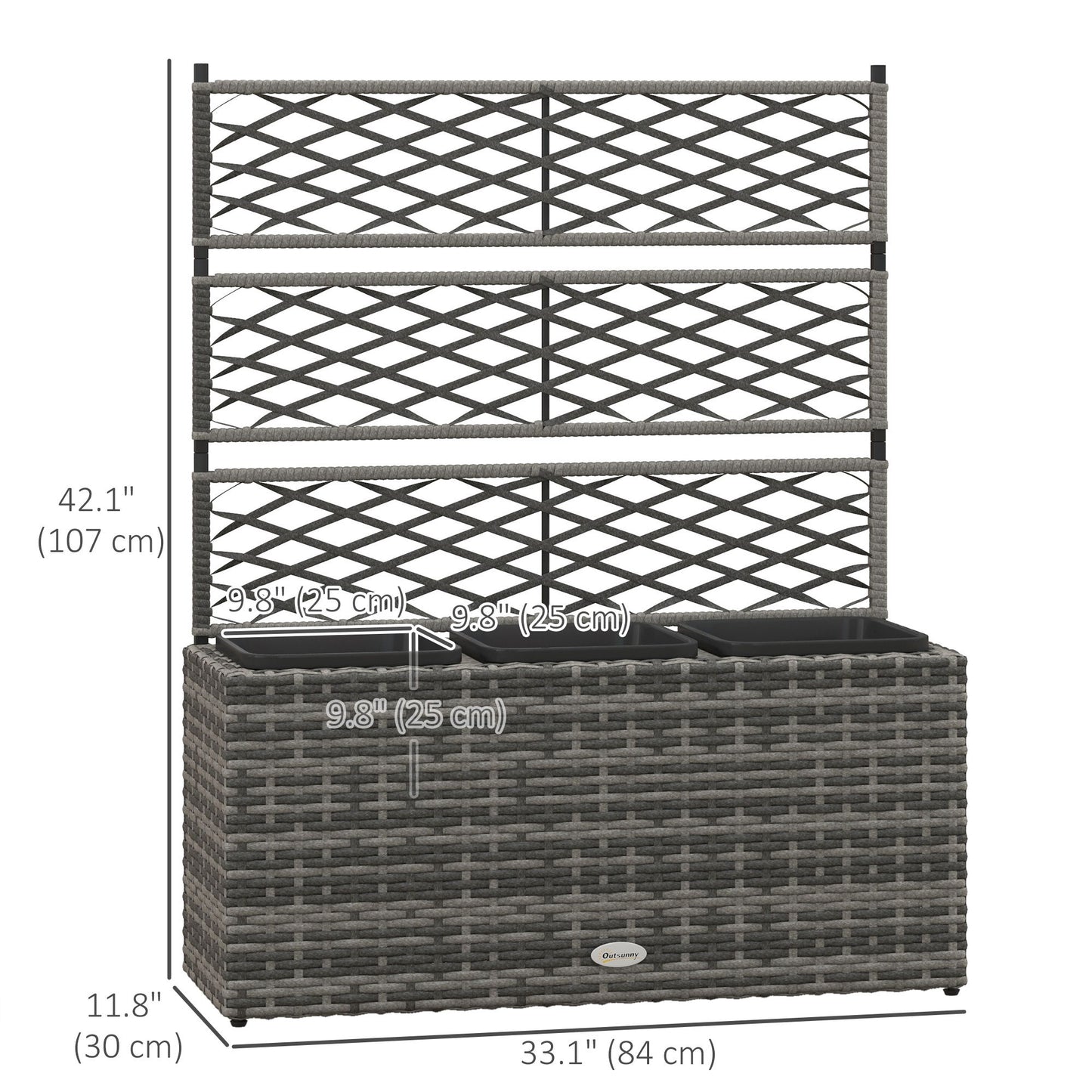 Wicker Raised Garden Bed with Trellis, 42" Tall Outdoor Planter Box, Mixed Grey