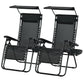 2 Piece Foldable Lounge Chair with Canopy Shade, Outdoor Zero Gravity Chair w/ Side Tray & Cup Holder, Reclining Lounger w/ Breathable Mesh Fabric Seat, Pillow, Black