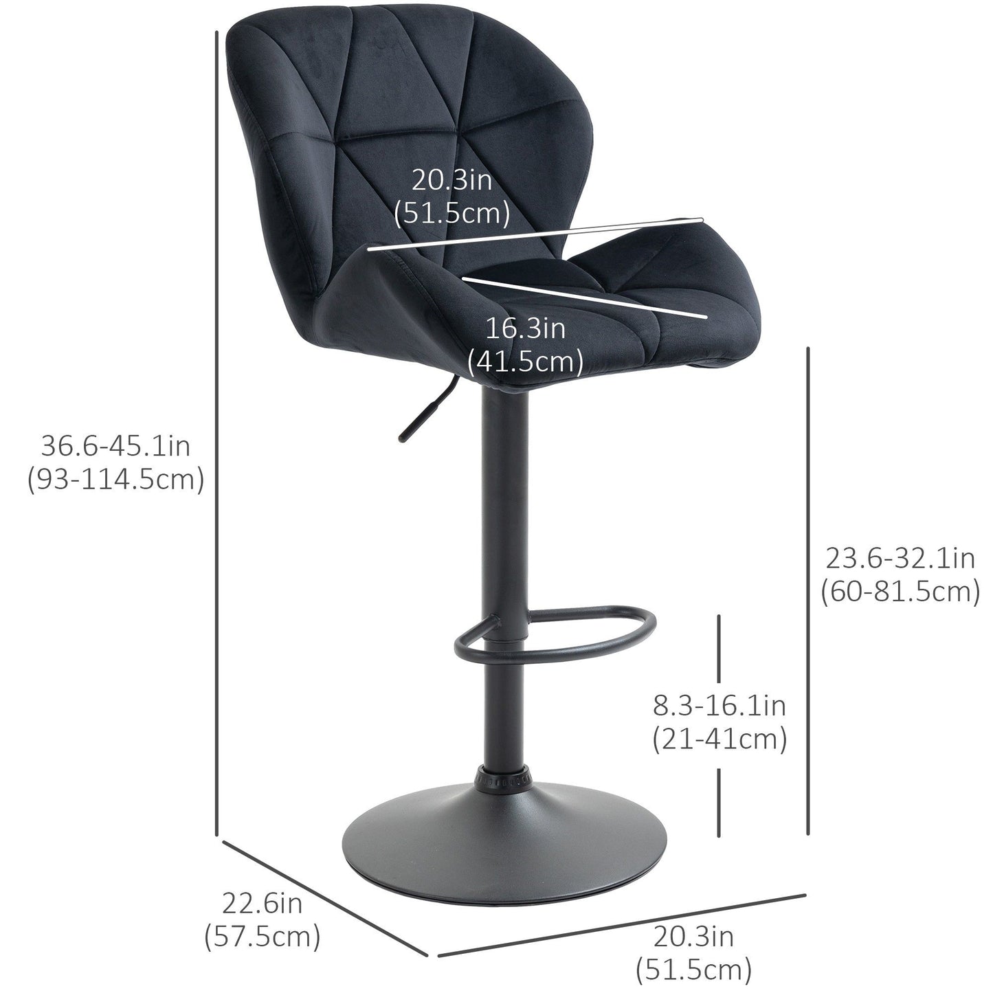 Set of 2 Swivel Adjustable Counter Bar Stools - Black