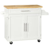 Rolling Kitchen Island with Wood Top and Spice Rack - White