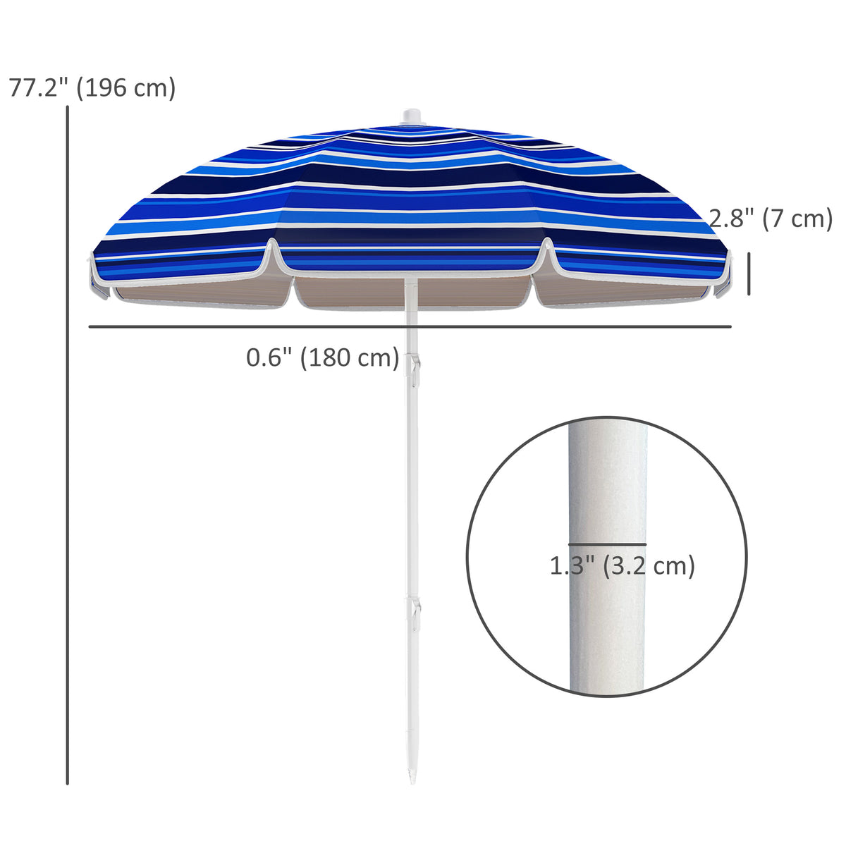 70.9" Multicolor Portable Beach Umbrella with UV50+ Ruffle & Tilt
