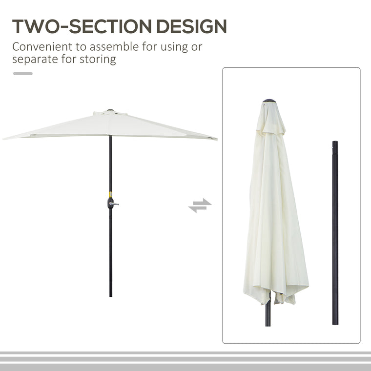 9ft Beige Half Round Balcony Umbrella with 5 Ribs