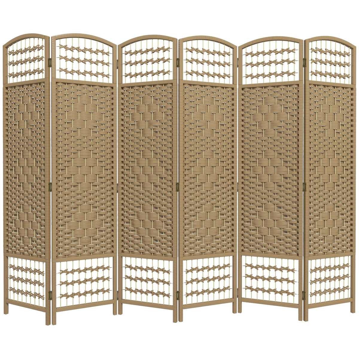 6 Panel Folding Room Divider, Portable Privacy Screen, Wave Fiber Room Partition for Home Office, Natural