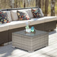 Rattan Garden Coffee Table, 25.6" Square Garden Rattan Table with Tempered Glass Top, Grey