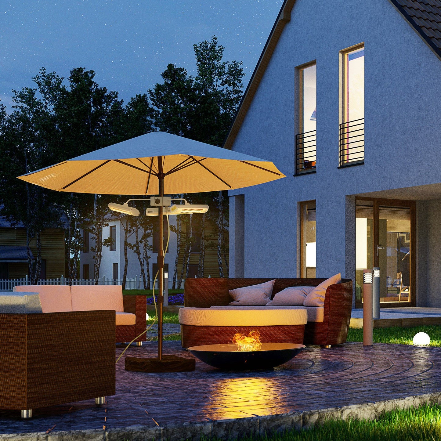 Electric Patio Heater with 3 Heating Panels and Ultra-low Glare, Aluminum Alloy Parasol Heater with Infrared Remote Control for Garden Pergola Gazebo Umbrella, Silver