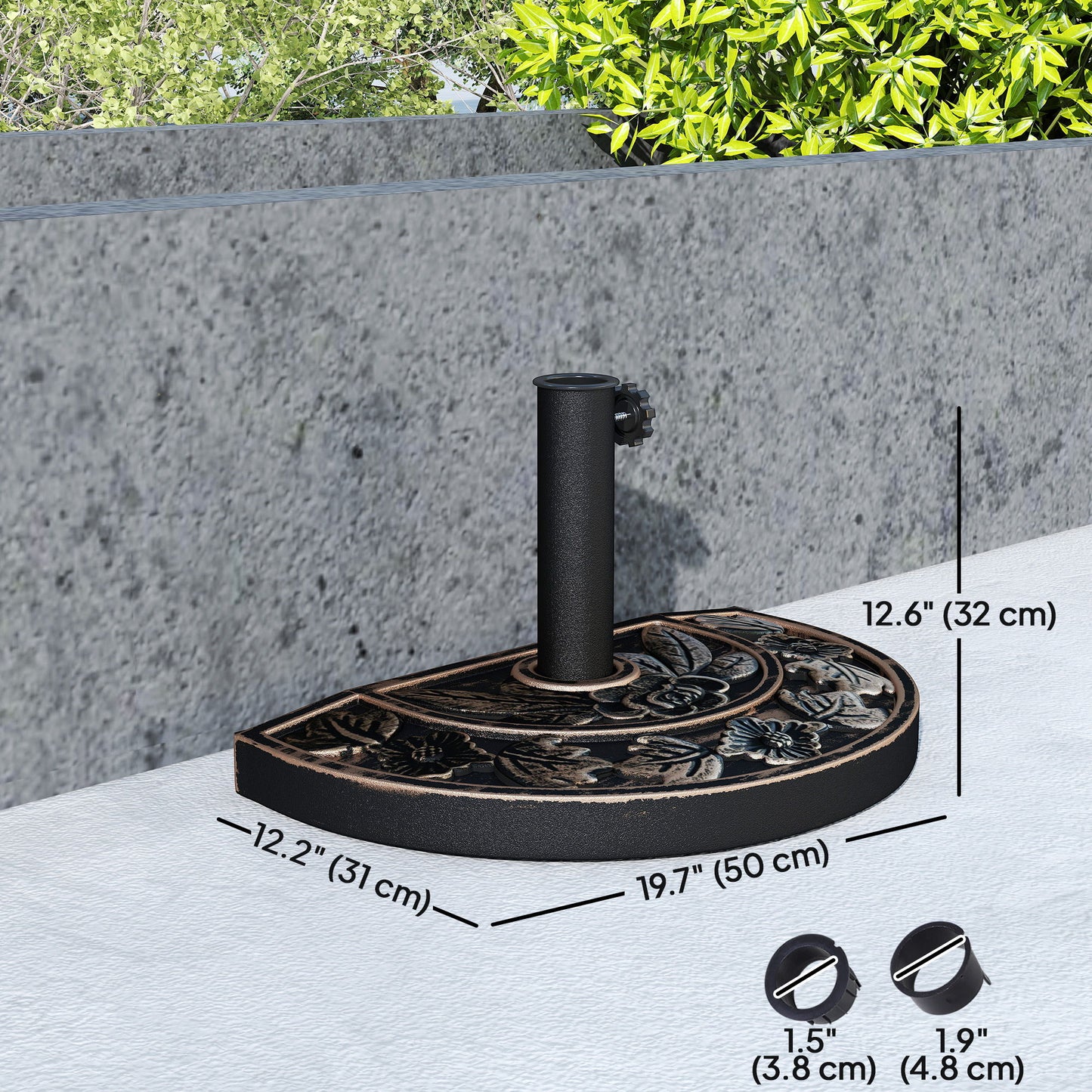 20 lbs Resin Half Round Patio Umbrella Base 20" Outdoor Decorative Parasol Stand Holder For Φ1.5", Φ1.9" Pole, Bronze