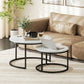 Modern Coffee Table Set of 2, Nesting Side Tables w/ Metal Base for Living Room Bedroom Office Marble White