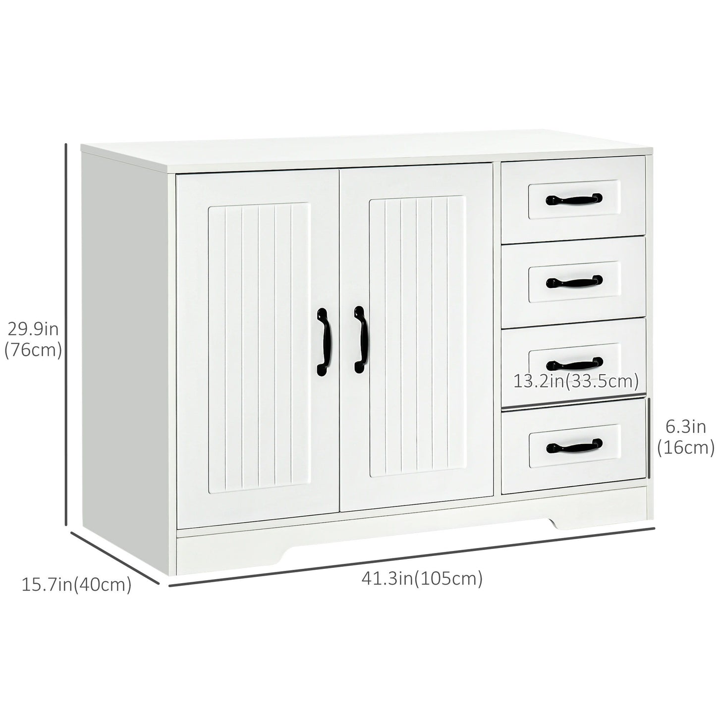 Modern Sideboard Buffet Cabinet with Drawers and Beadboard Door Cupboard Kitchen Storage Cabinet White