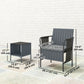 3 Piece Wicker Patio Furniture Set, Outdoor Bistro Set, Side Pockets, Mesh Seat, 2 Tier Glass Table, Cushions, Grey