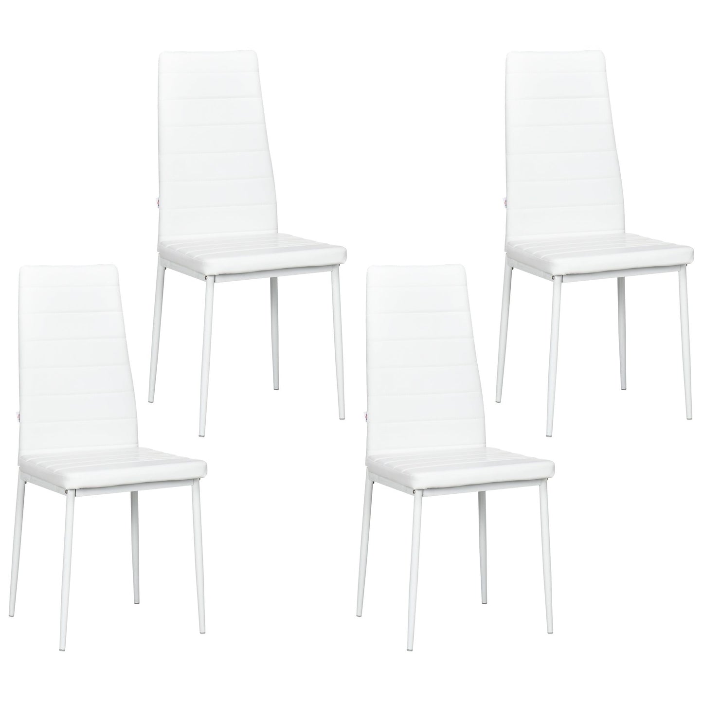 Set of 4 High-Back PU Leather Dining Chairs - White