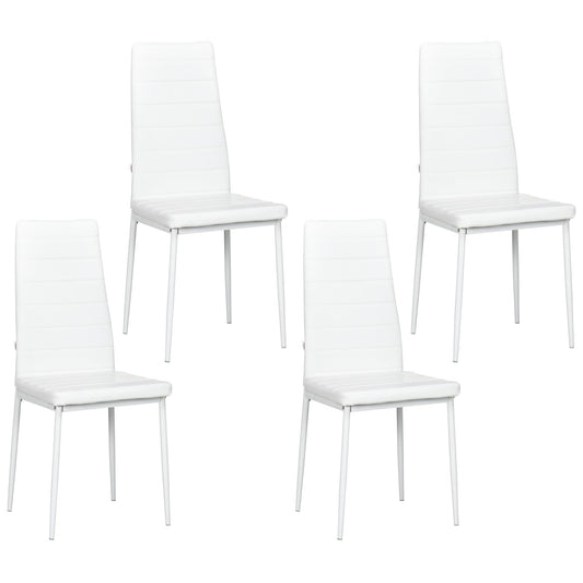 Set of 4 High-Back PU Leather Dining Chairs - White
