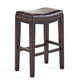 Set of 2 Contemporary Studded Counter Stools with Nailhead Accents Rubberwood Saddle Seat, 18.5" L x 12" W x 26" H, Brown