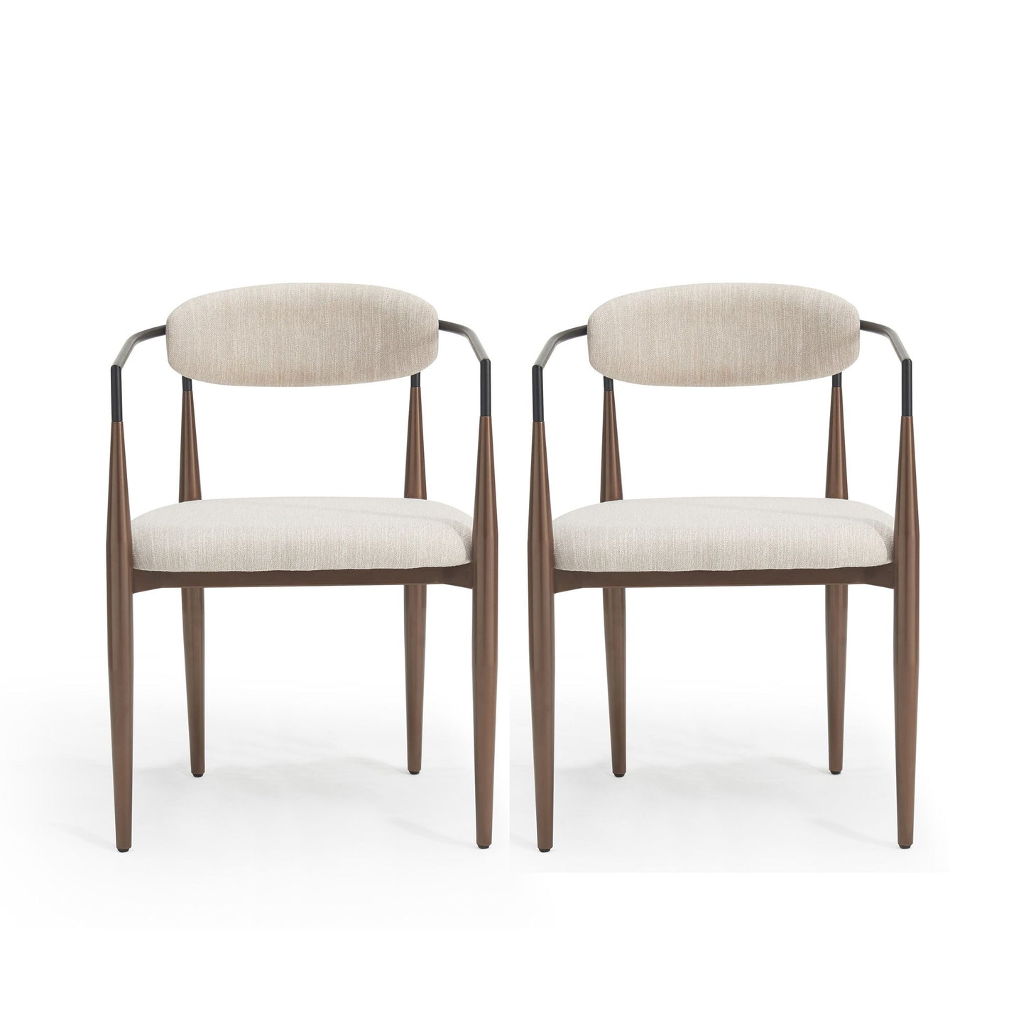 Set of 2 Modern Dining Chairs with Iron Frame and Gold Accent, Dining Seats for Ultimate Comfort and Style, 23" L x 22" W x 31.5" H, Beige+Black