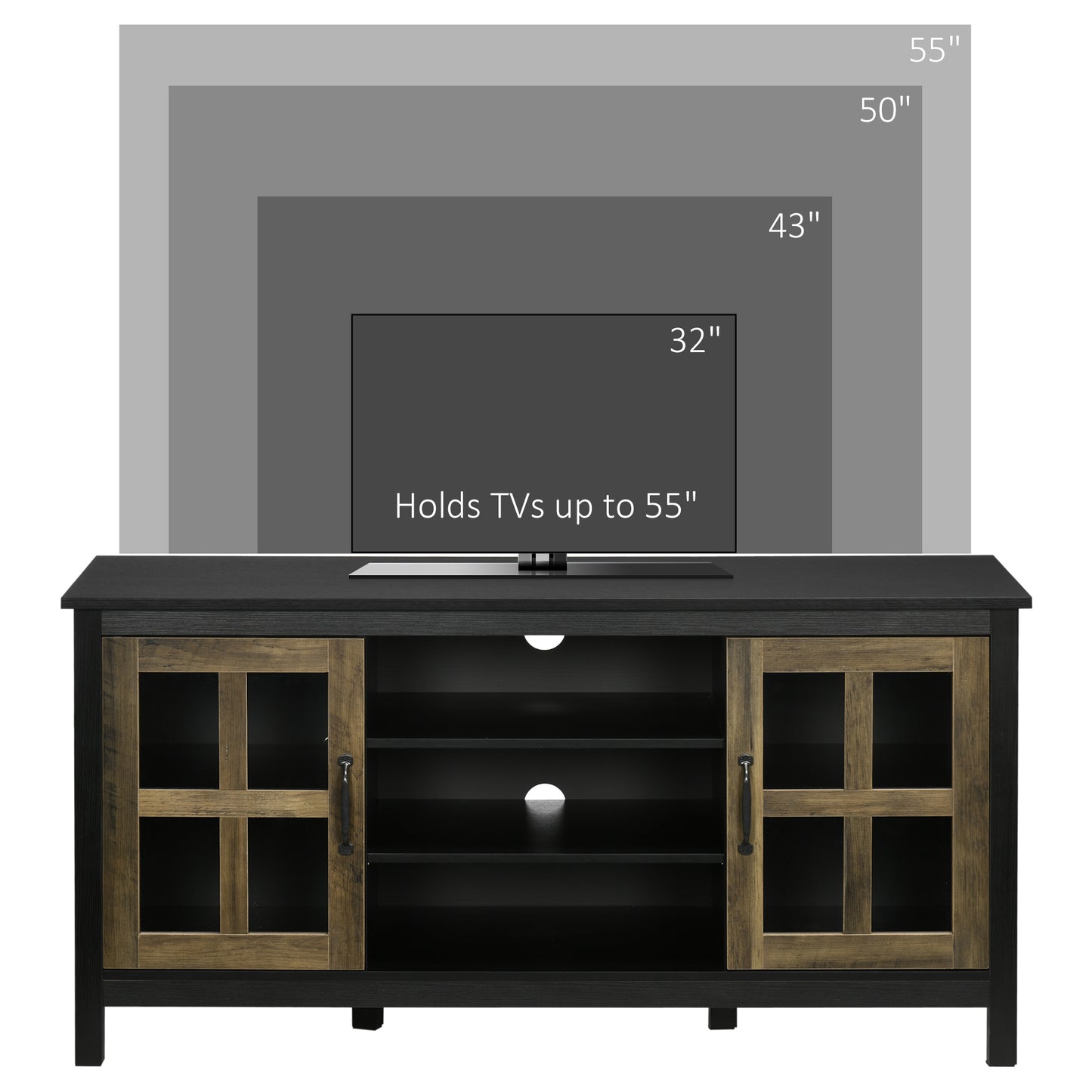 TV Stand for TVs up to 55 Inches, TV Cabinet with Adjustable Shelves and Cable Holes, TV Bench for Living Room, Black