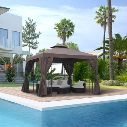 10' x 10' Brown Gazebo with Double-Tier Roof & Sidewalls