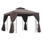 10' x 10' Patio Gazebo Outdoor, Canopy Shelter with Double-tier Roof, Pavilion Sidewalls for Garden Events, Brown