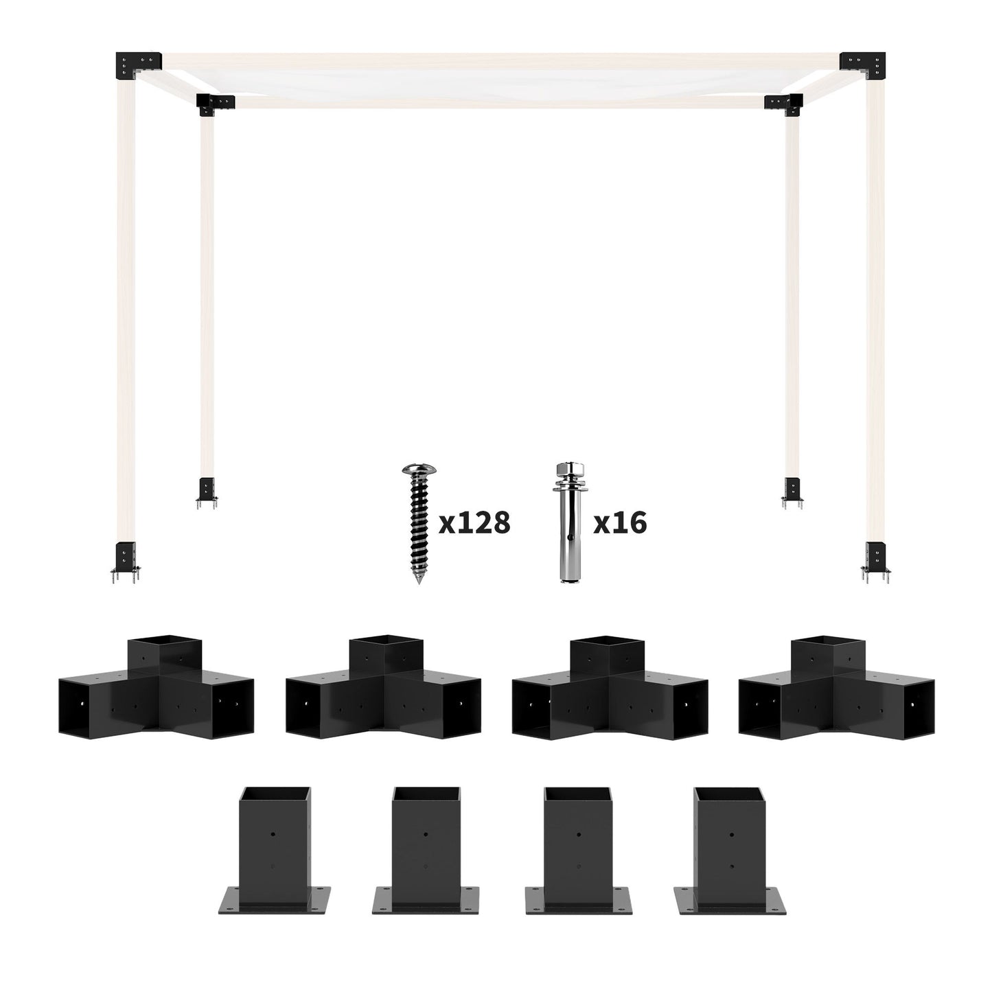 8PCS Pergola Kit, Pergola Brackets with 3-Way & 4-Way Corner Brackets for 4"x4" (Actual 3.6"x3.6") Lumber