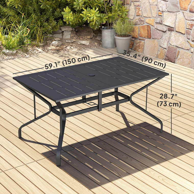 Black Rectangle Dining Table with Umbrella Hole