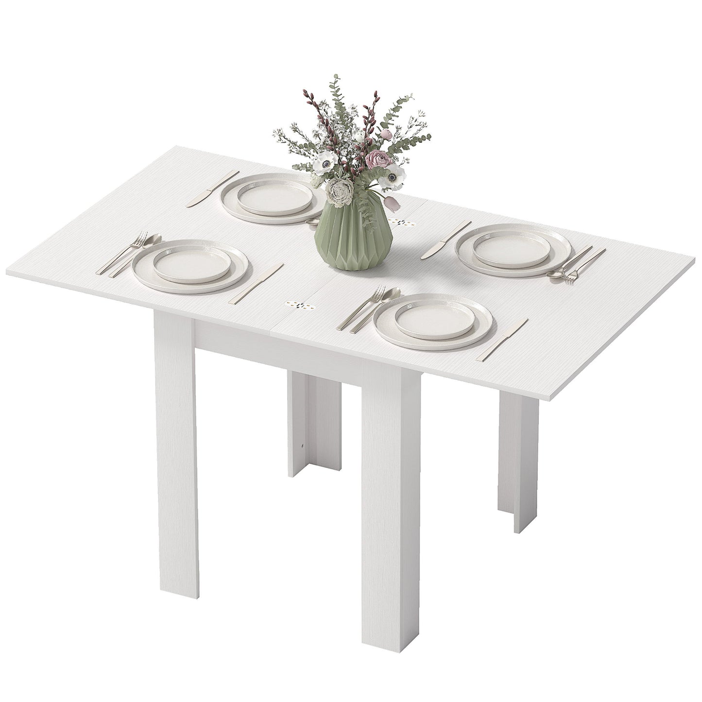 55" Extendable Dining Table for 4-6 Person, Kitchen Table with PU Handle and Felt Pads for Small Spaces, White