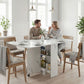 Extendable Dining Table, Collapsible Folding Table with 2-tier Shelves and Rolling Casters, Marble White