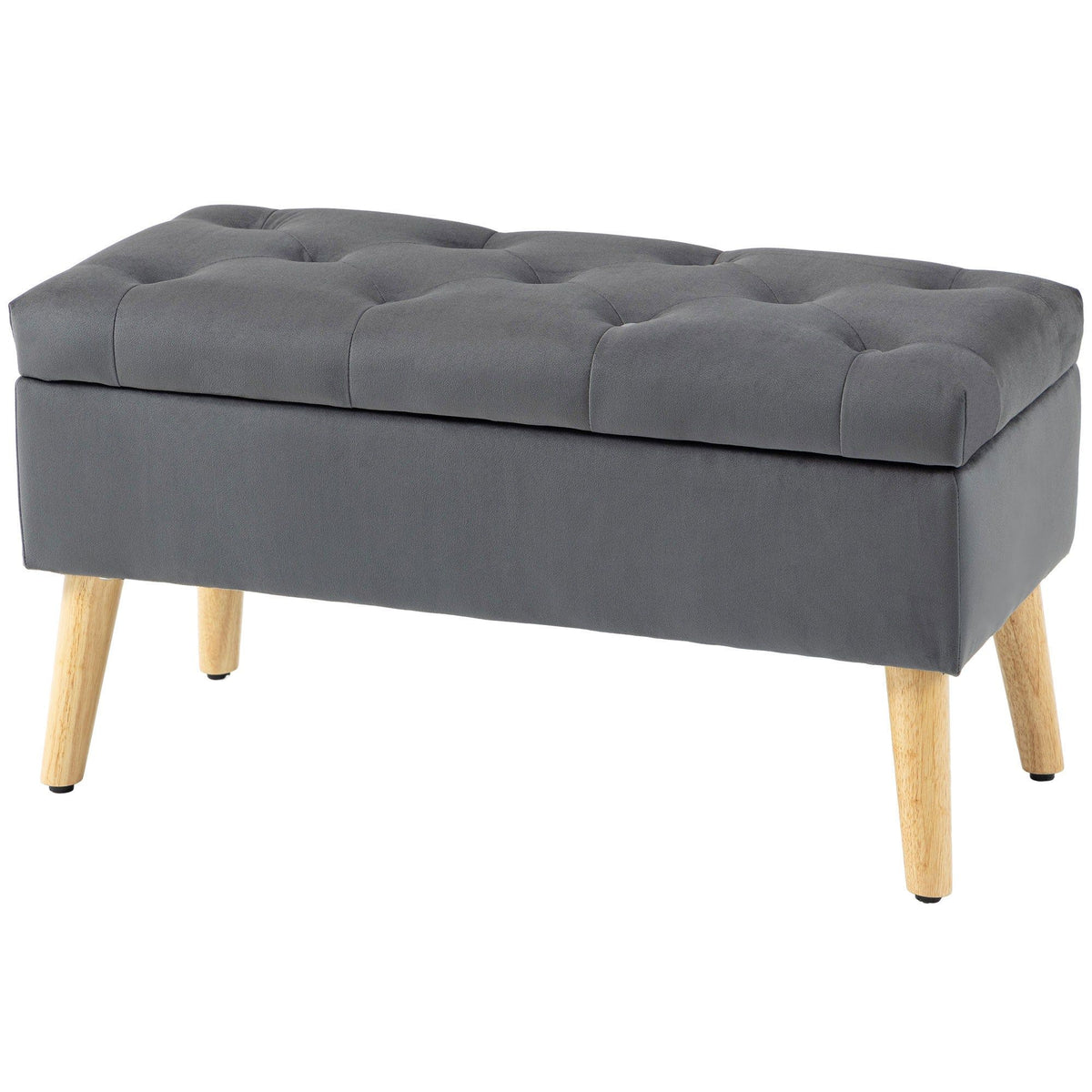 Velvet Storage Ottoman Bench with Wood Legs - Charcoal Grey