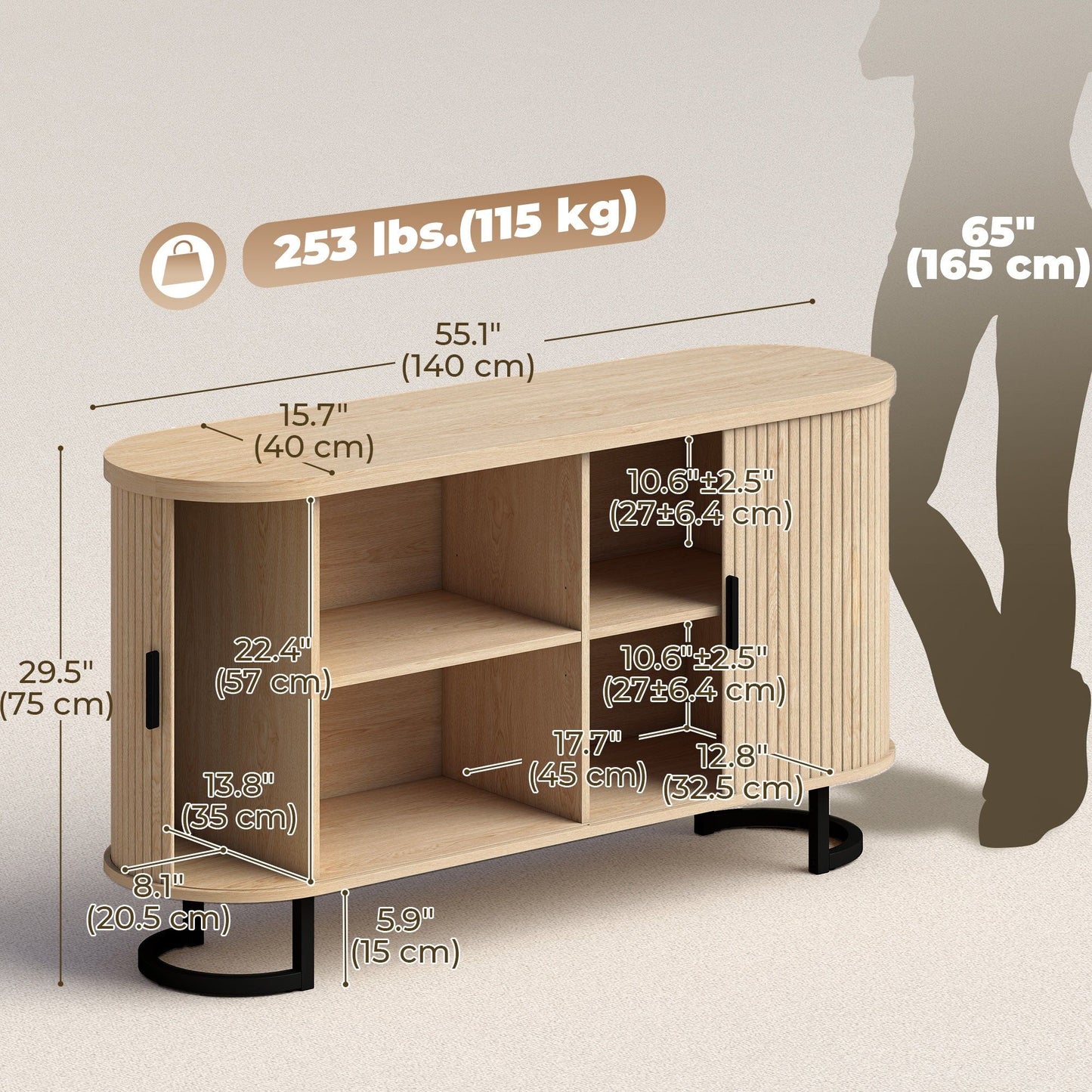 55" Fluted Sideboard with Sliding Doors - Natural