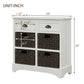 Rustic Storage Cabinet with Two Drawers and Four Rattan Baskets, Modern Farmhouse Style, Acacia Wood Frame, 28" L x 12" W x 28" H, White