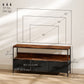 TV Stand with Charging Station, TV Table with 3 Foldable Linen Drawers and Open Shelf for 55 Inch Television, Rustic Brown