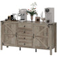 59" Buffet Cabinet, Farmhouse Sideboard with Thick Top, 2 Barn Doors, 4 Drawers and 2 Adjustable Shelves, Grey