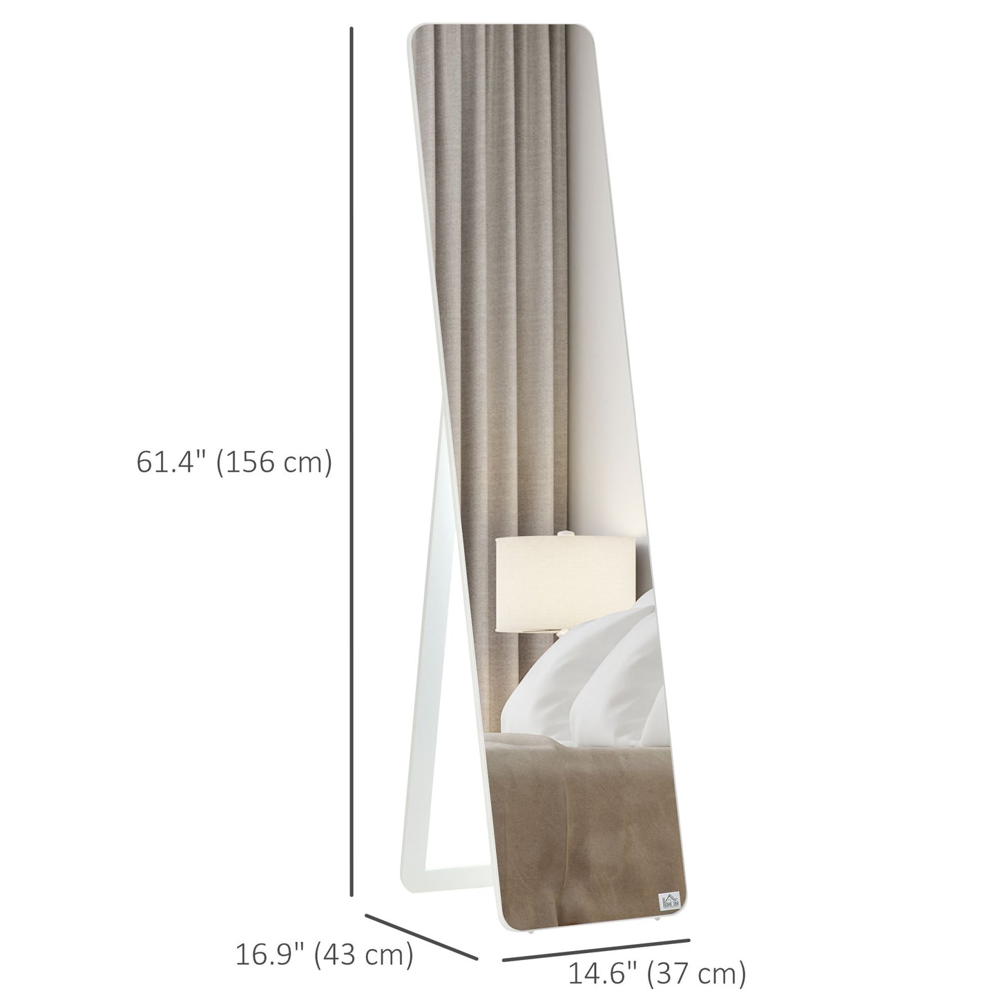 Full Length Mirror for Bedroom, Free Standing Dressing Mirror, Wall Mirror with Wood Frame, 15" x 61", White