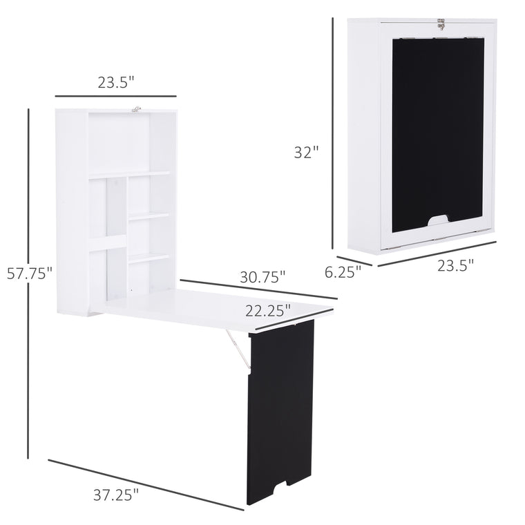 Wall-Mounted Fold-Out Desk - White and Black
