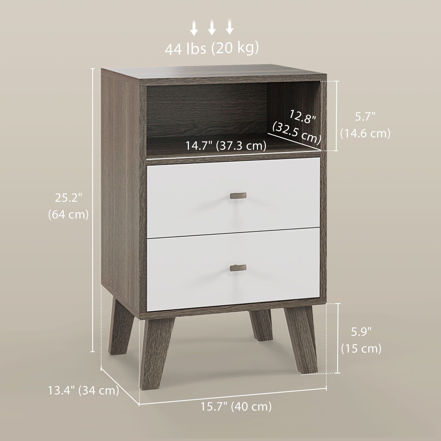 Nightstands Set of 2 with 2 Drawers and Storage - Grey