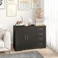 Modern Sideboard Buffet Cabinet with 4 Drawers and 2 Beadboard Doors, Kitchen Storage Cabinet, Black