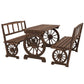 Wooden Patio Table and Chairs for 4 People 3-Piece Carriage Wheels Design for Porch, Backyard, Balcony, Carbonized