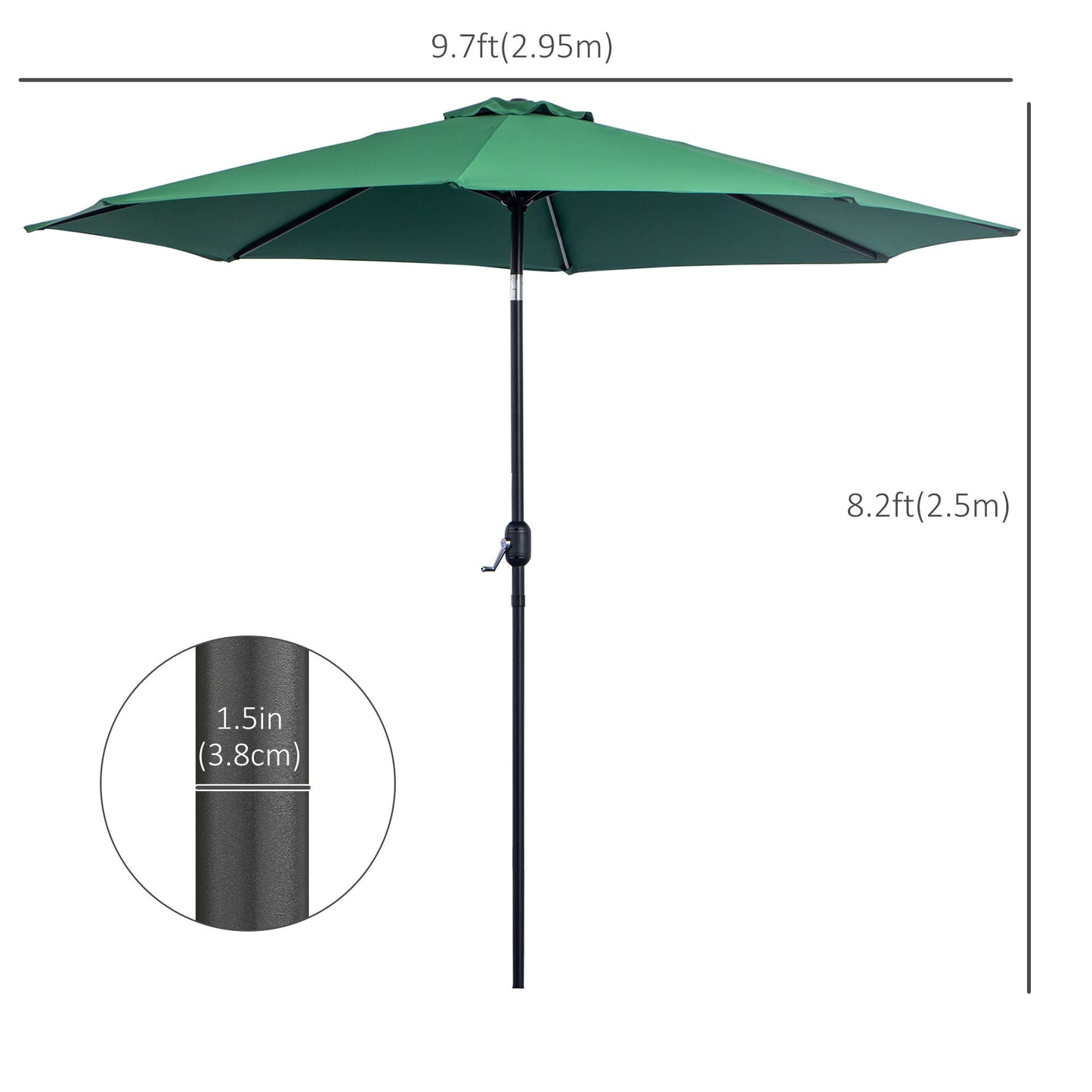 10' x 8' Round Market Umbrella, Patio Umbrella with Crank Handle and Tilt, Outdoor Parasol for Garden, Bench, Lawn, Green