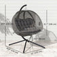 Double Egg Chair with Stand, 2 Person Hanging Swing Egg Chair with Cushion, Pockets, Grey