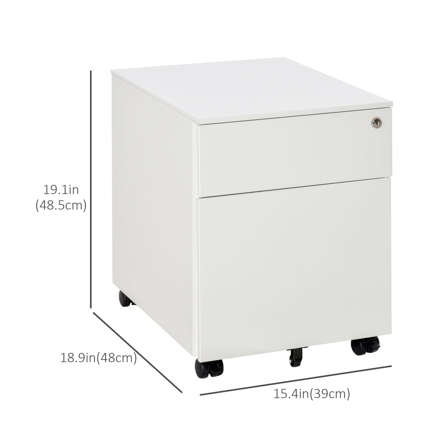 Lockable File Cabinet, Steel Filing Cabinet on Wheels for Legal, A4, Letter Size, with Pencil Tray for Home Office