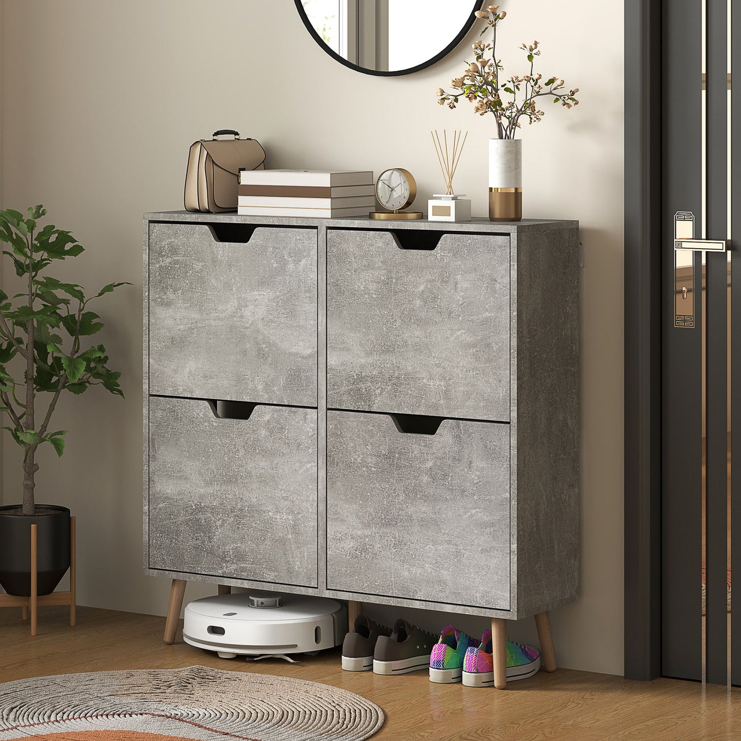 Shoe Storage Cabinet with 4 Flip Drawers and Adjustable Shelf, Shoe Cabinet for 8-16 Pairs of Shoes, Cement Grey