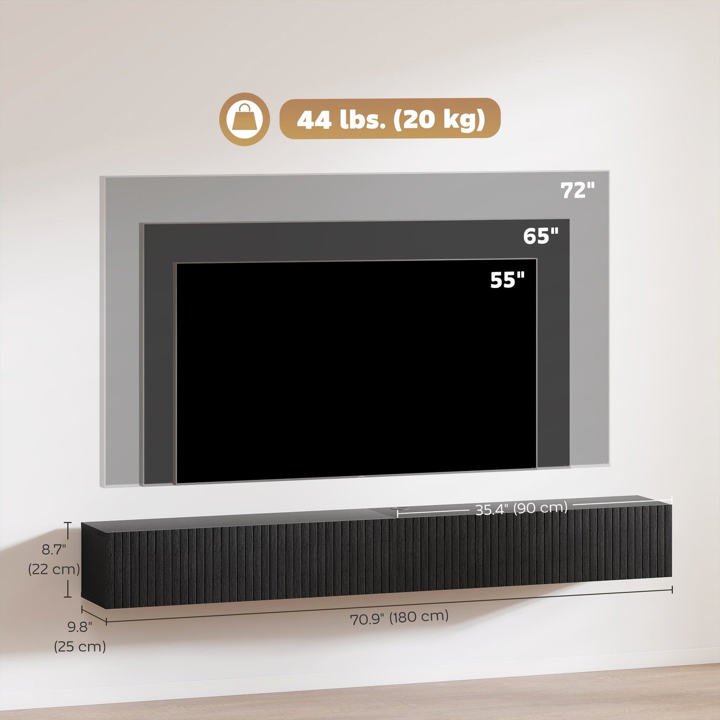 71" Floating TV Stand with Flip-Down Doors - Black