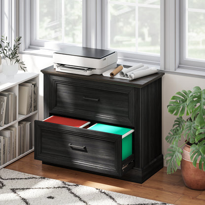 Lateral Filing Cabinet with 2 Silent Drawers - Black