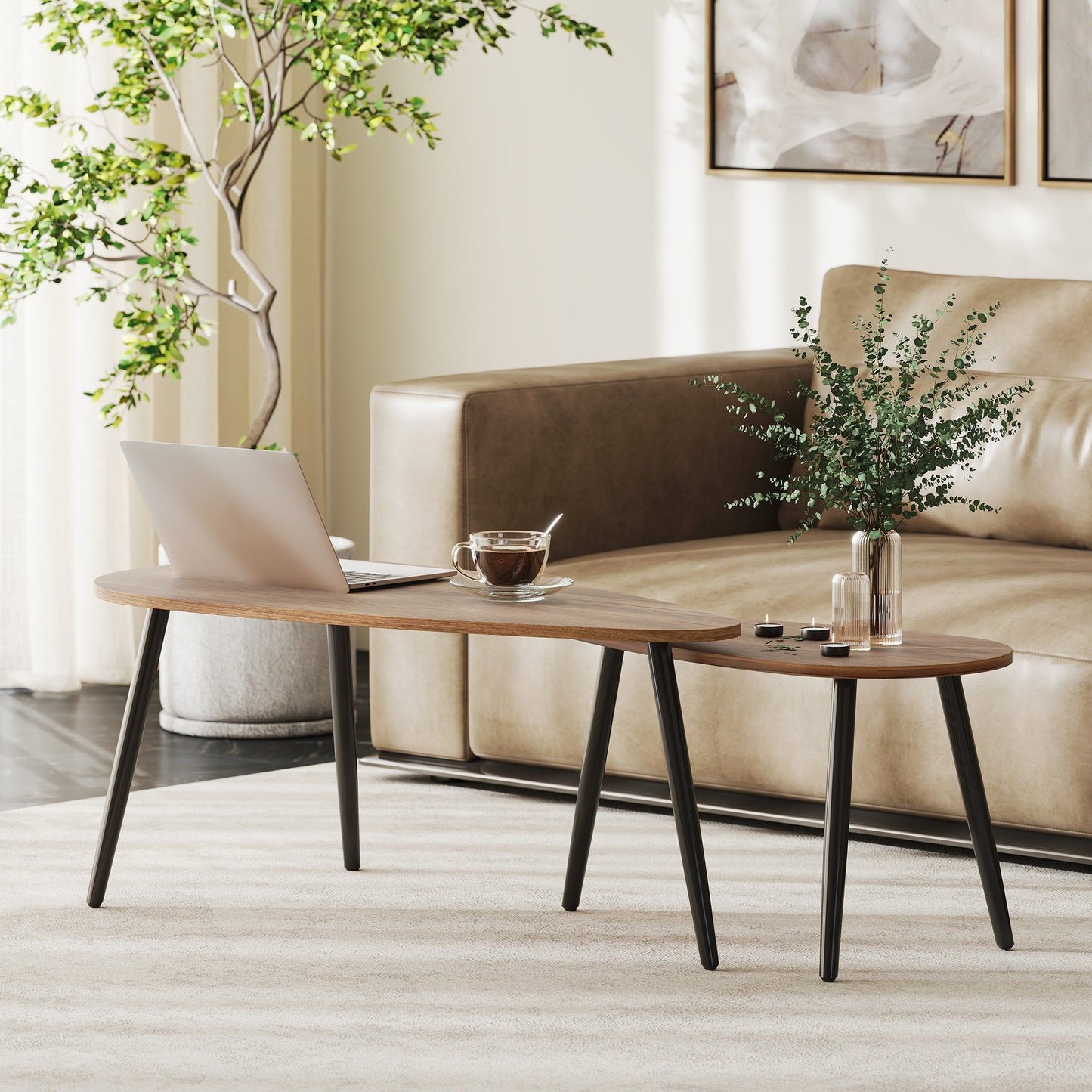 Set of 2 Industrial Nesting Coffee Tables - Brown