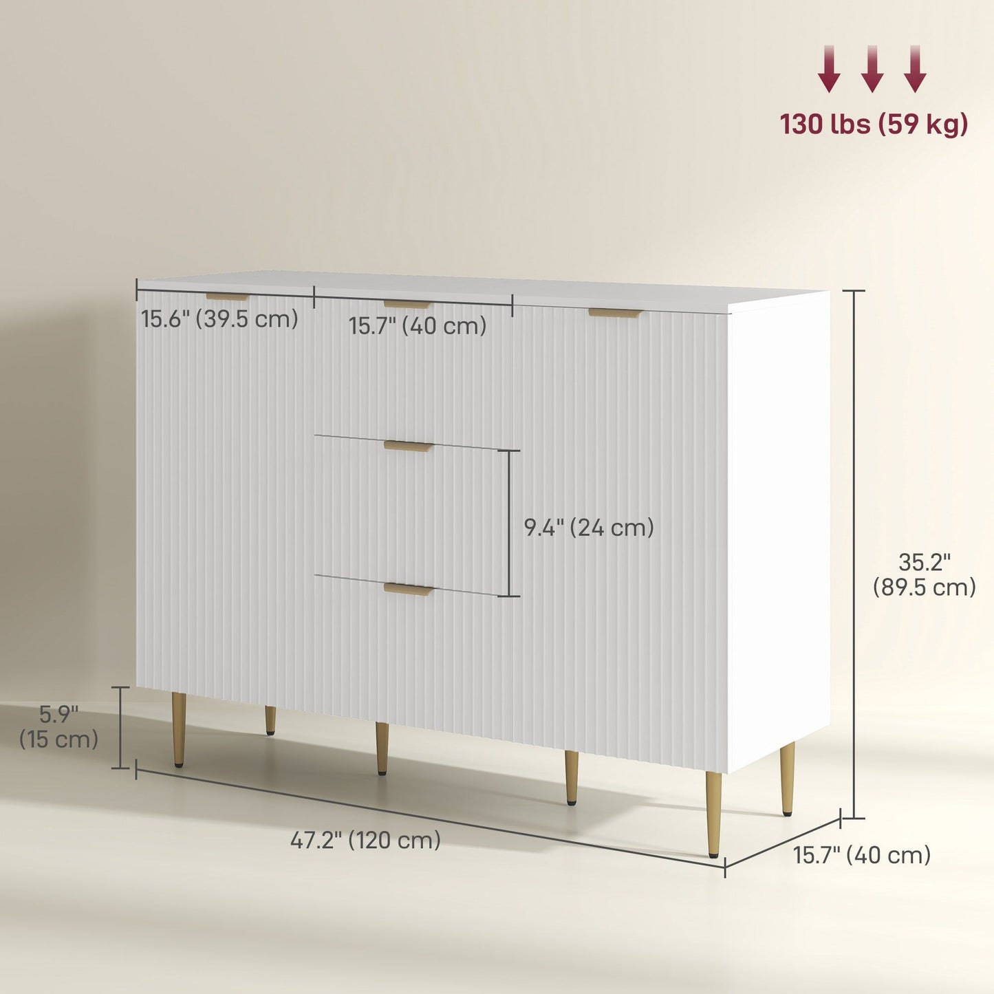 Sideboard Buffet Cabinet with 3 Drawers - White