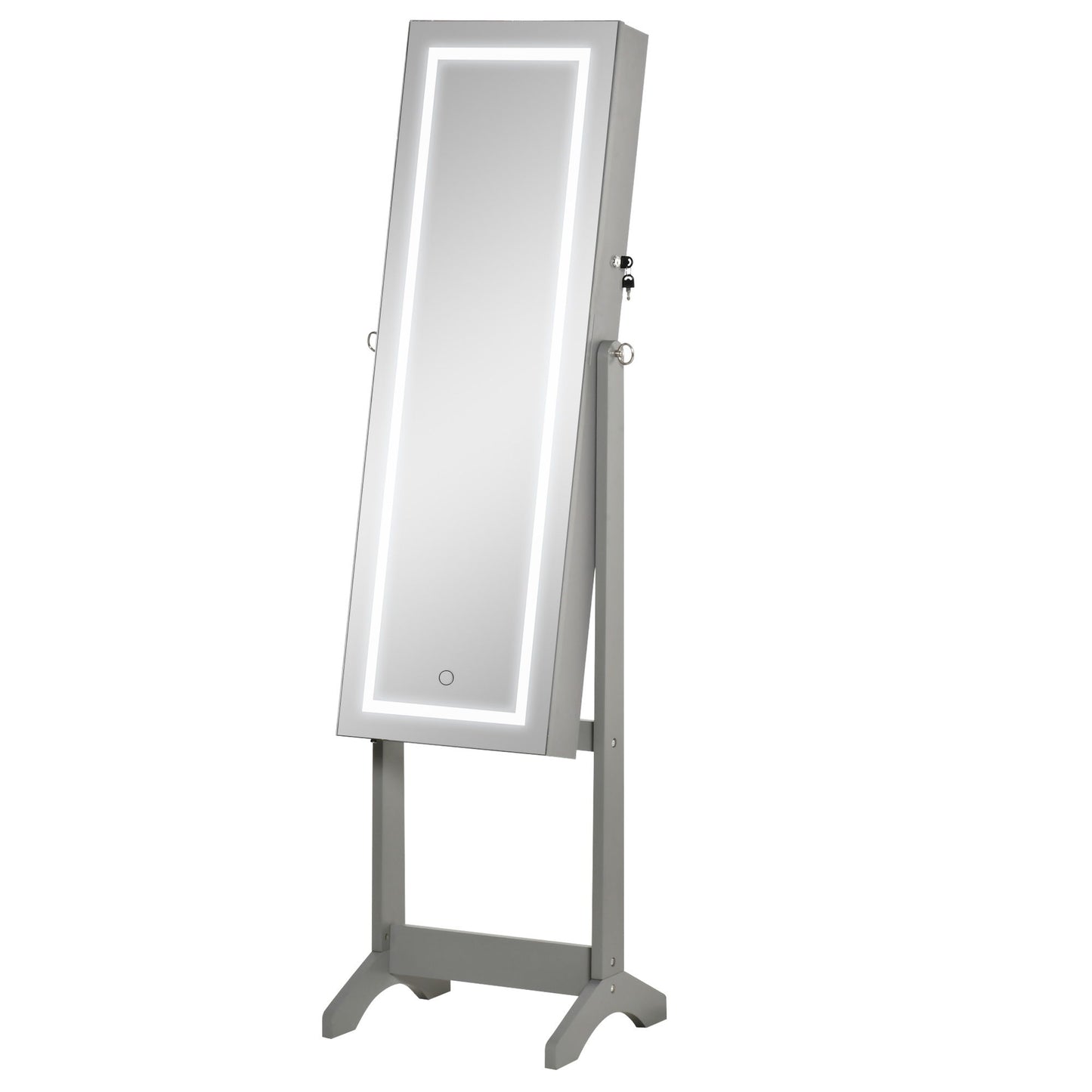 Lockable Jewelry Armoire with LED Light, Standing Mirror with Storage for Bedroom Dressing Room, Grey