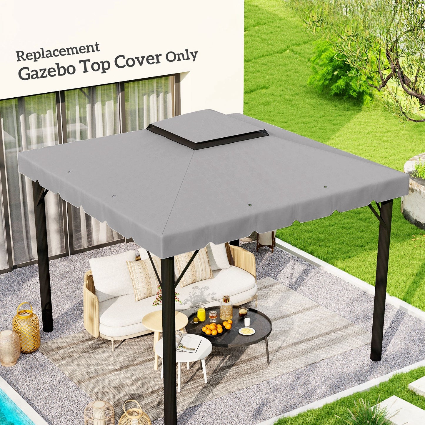 10' x 10' Gazebo Replacement Canopy, Gazebo Top Cover with Double Vented Roof for Garden Patio Outdoor TOP ONLY, Grey