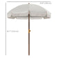 6.2' Beach Umbrella for Travel, Vent, Ruffles, Carry Bag, Portable Outdoor Umbrella for Garden, Light Grey