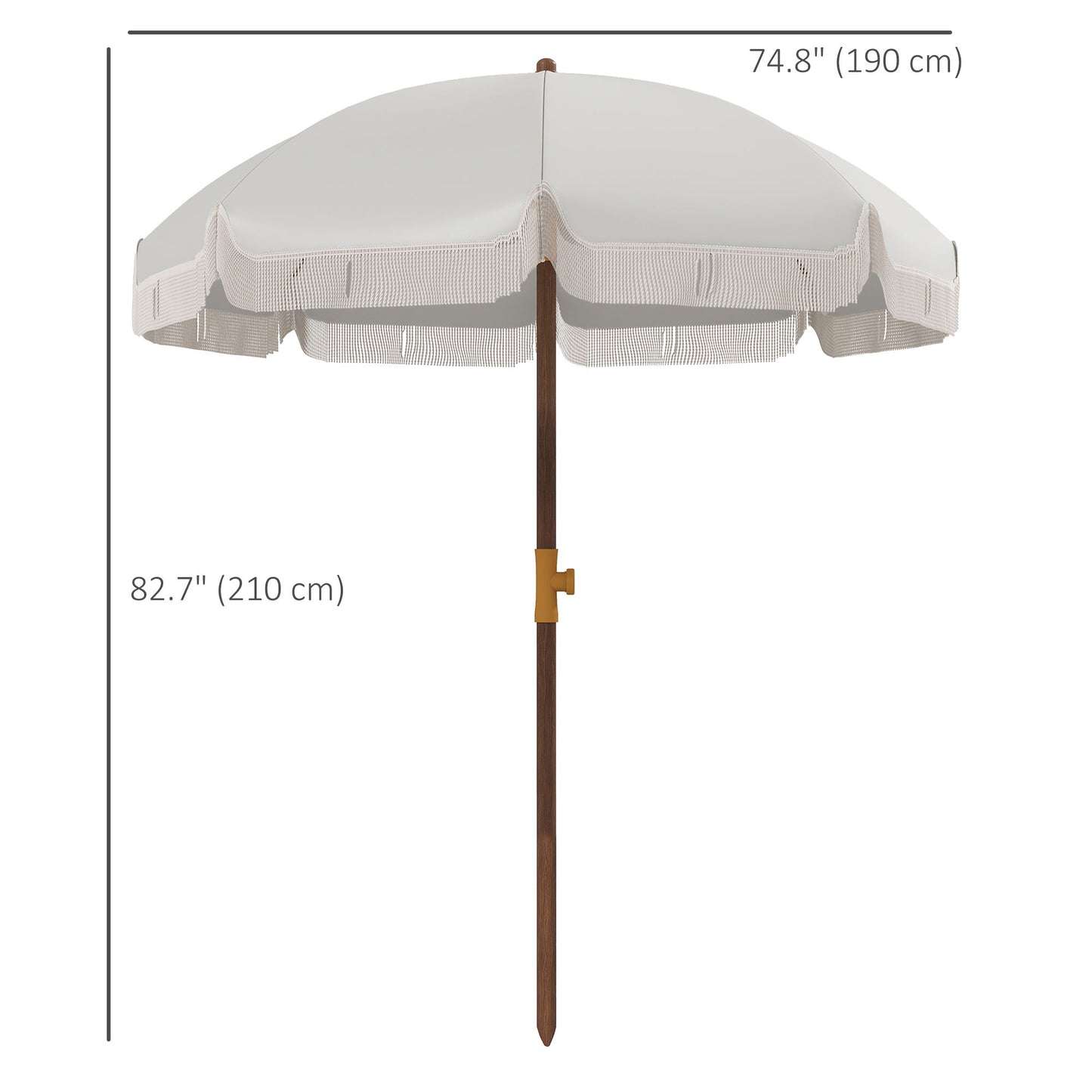 6.2' Beach Umbrella for Travel, Vent, Ruffles, Carry Bag, Portable Outdoor Umbrella for Garden, Light Grey