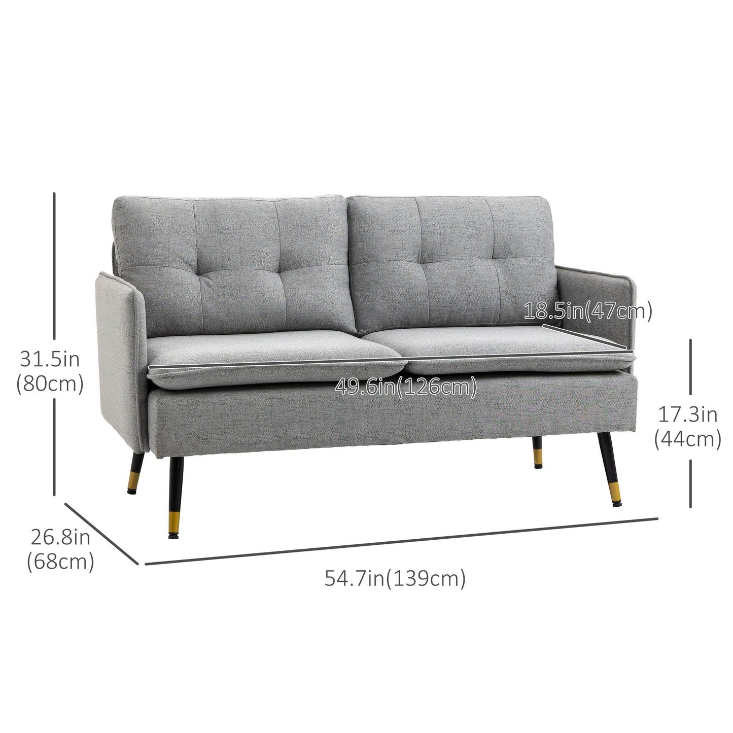55" Linen Loveseat with Button Tufting - Grey