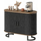Sideboard Buffet Cabinet with Curved Tambour Doors - Brown and Black