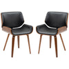 Set of 2 PU Leather Dining Chairs with Wood Legs - Black